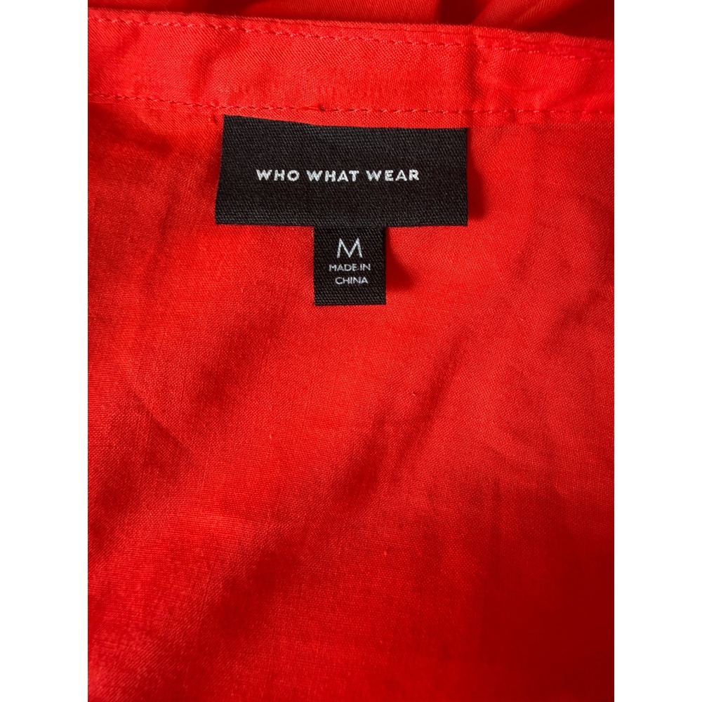 Who What Wear Red Tiered Long Sleeve Babydoll Midi Dress Womens Medium V-Neck - Picture 3 of 5